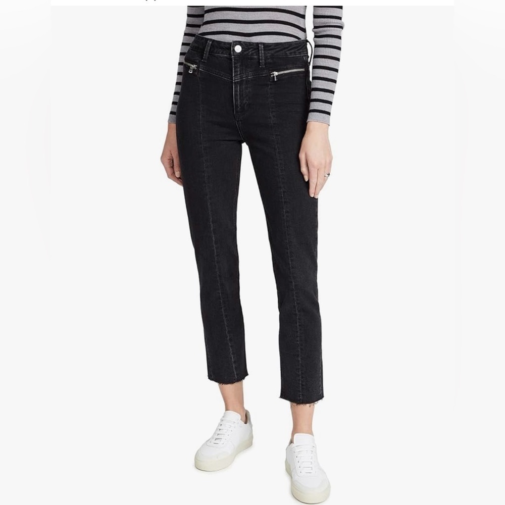Paige Sarah Slim High Rise Jeans Raw Hem & Zippers in Virgo Black Size 28 - Picture 12 of 16